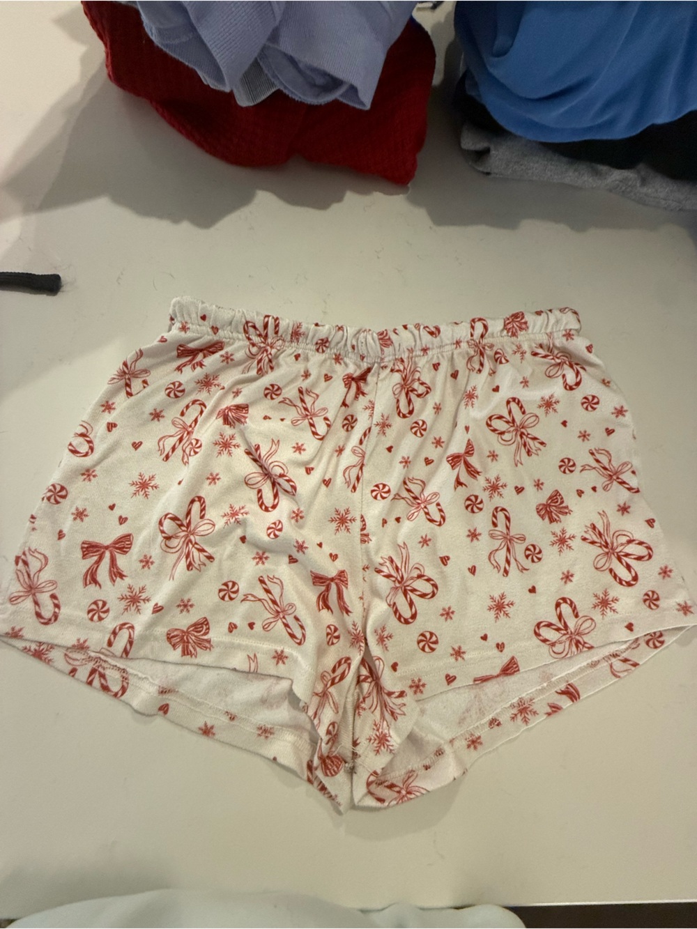 Altar'd State White Crop Shorts with Red Bow & Candy Print